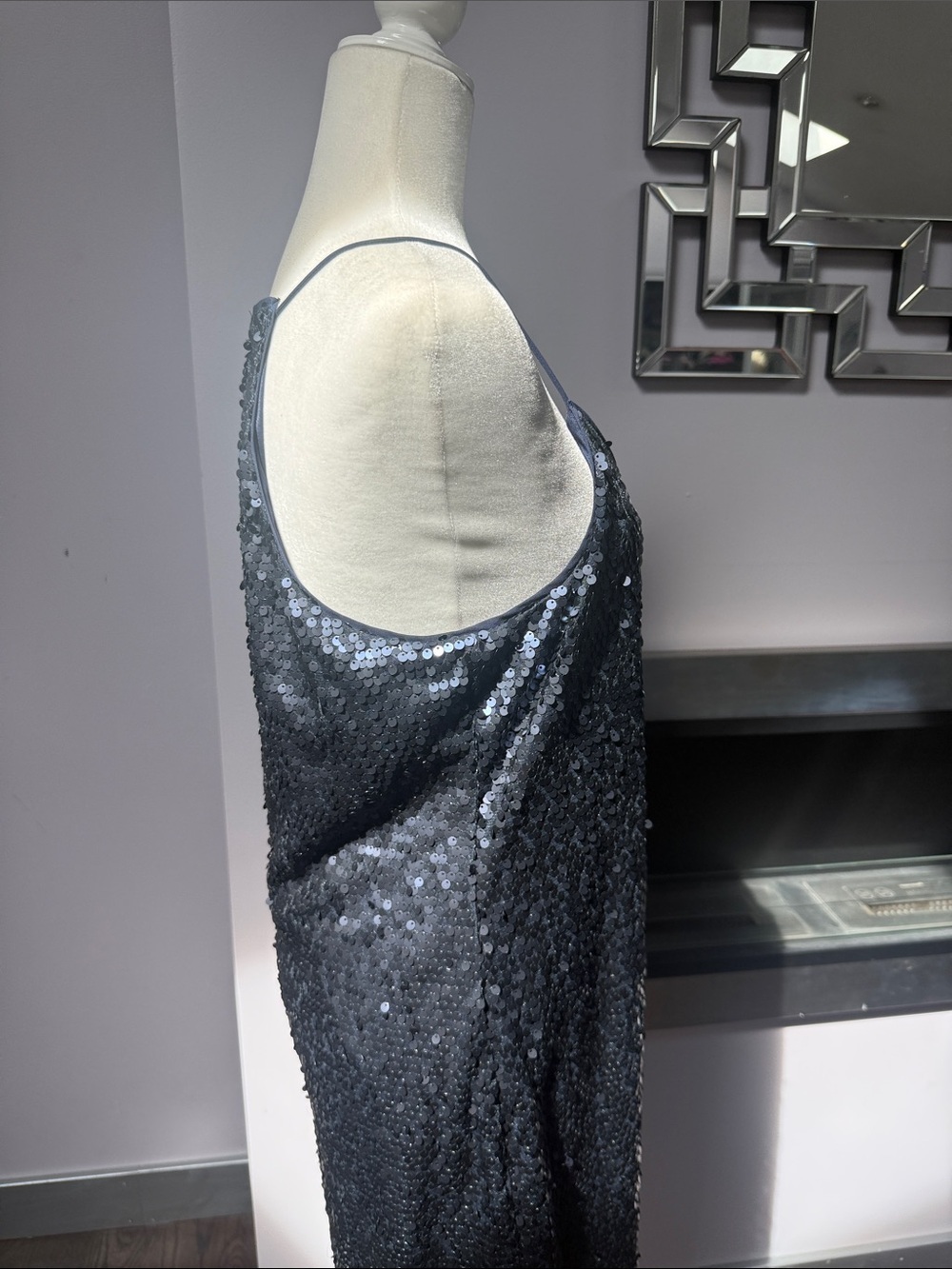 EXPRESS dark navy blue sequence slip dress size L - Picture 3 of 7